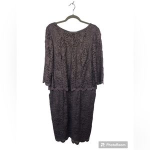 Alex Evening Women’s Dress Lace Overlay Gold Metallic Skirt Pockets Collarless